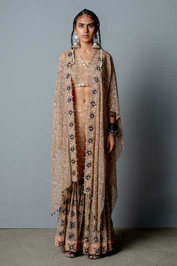 Pooja Rajgarhia Gupta Mosaic Block Print Cape Sharara Set 