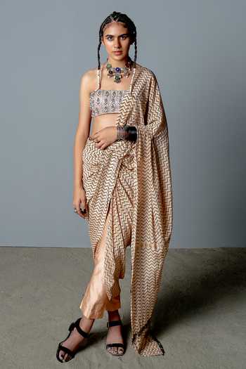 Pooja Rajgarhia Gupta Zenobia Printed Pre-Draped Saree With Blouse 