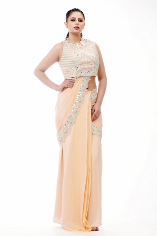 Shruti S Pre-Draped Saree With Embroidered Blouse