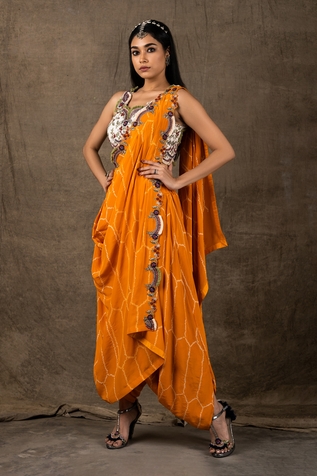 Nupur Kanoi Pre-Draped Dhoti Saree With Blouse