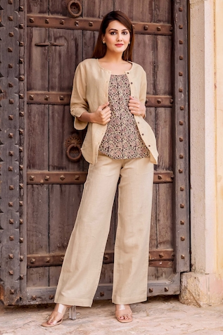 Missprint Cotton Linen Shirt & Pant Set
