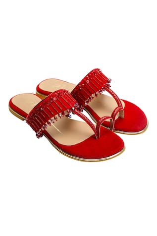 Embellished Velvet Kolhapuri Flats 