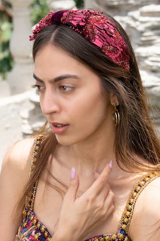 Ruby Red Velvet Embellished Headband 