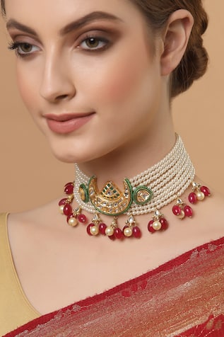Simple Choker Necklace For Saree With Earrings - Beatnik