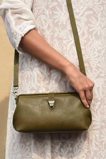 Tan & Loom Olive Green Genuine Leather Sling Bag 