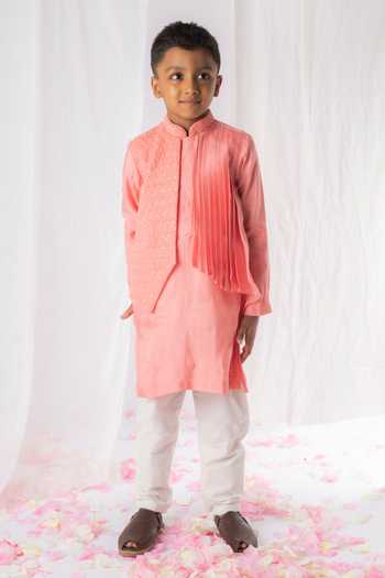 Lil Angels Chikankari Layered Kurta & Churidar Set 