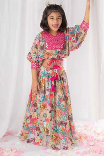 Lil Angels Floral Print Top & Lehenga Set 