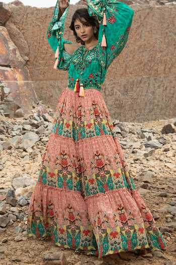 Bhanuni By Jyoti Galleria Printed Cold Shoulder Dress 