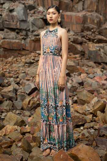 Bhanuni By Jyoti Ocean Ripple Printed Maxi Dress 