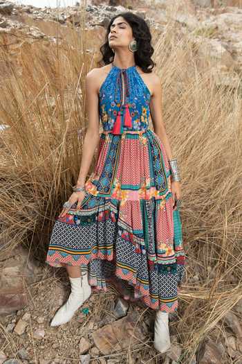 Bhanuni By Jyoti Tile Florid Asymmetric Dress 