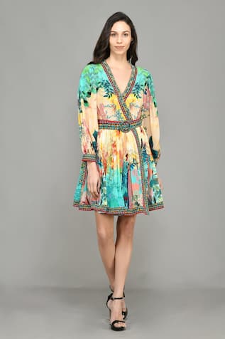 Abstract Print Wrap Dress 