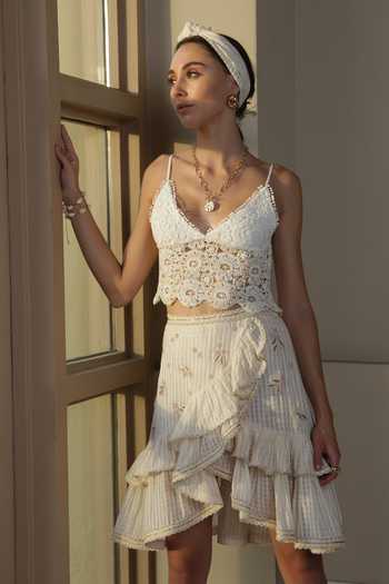 Bhanuni By Jyoti Purity Pearl Embroidered Skirt 