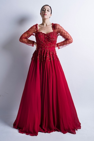 Stunning Red Bridal Gown by Sonaakshi Raaj
