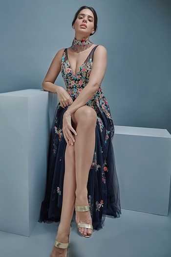 Cherie D Birdcage Floral Embroidered Gown 