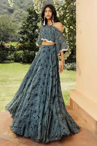 Designer Stitched Long Skirt & Crop Top With Shrug Style Indo Western Dress  | Crop top skirt, Indo western dress, Dress