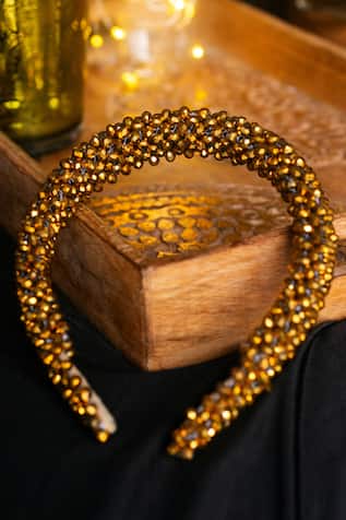 Gold Beaded Satin Hair Band 