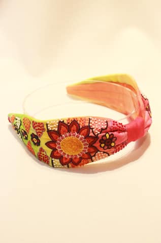 Floral Embroidered Red Hairband 