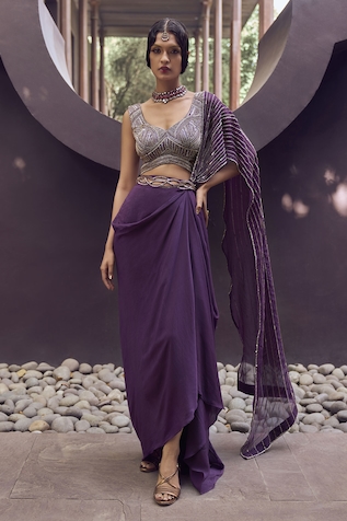 Charu and Vasundhara Roselyne Draped Skirt & Blouse Set