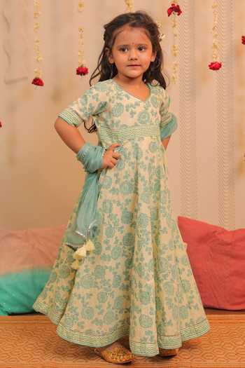 Tiny Colour Lily Printed Anarkali With Dupatta 