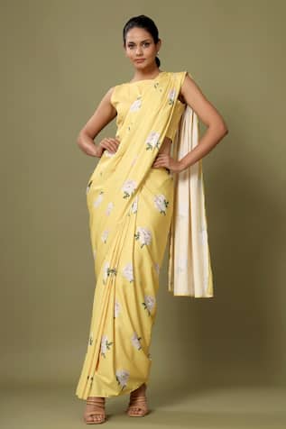 Pasha India Floral Print Pre-Draped Saree With Blouse 