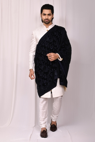 Aryavir Malhotra Velvet Floral Embroidered Shawl