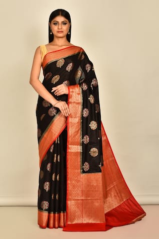 Beautiful red and black Banarasi katan silk saree | color