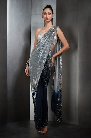 Buy Silver Jacquard Designer Readymade Gown | Gowns