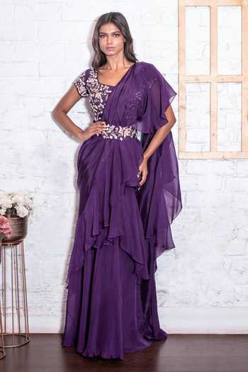Vasavi Shah Ruffle Pre-Draped Saree With Blouse 