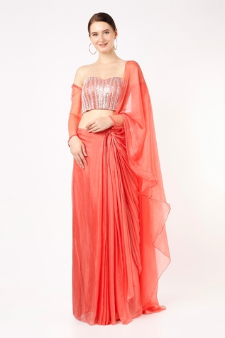 Masumi Mewawalla Pre-Draped Saree With Embroidered Blouse