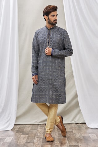 Floral Embroidered Placket Kurta 