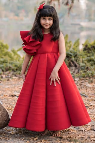 One Shoulder Ruffle Sleeve Gown 