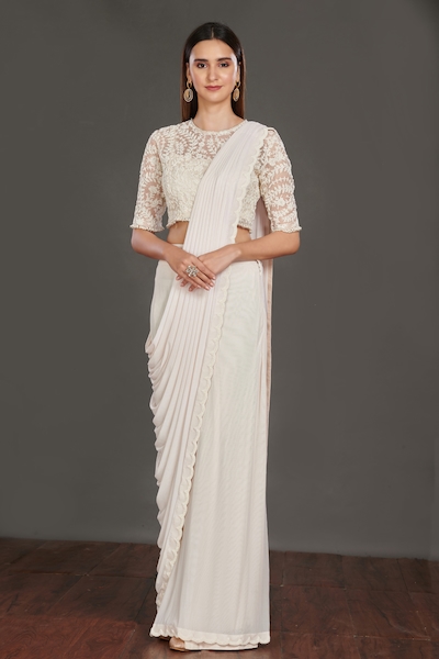 Onaya Pre-Draped Saree With Embroidered Blouse