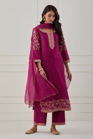 Embroidered Chanderi Silk Kurta Set For Kids