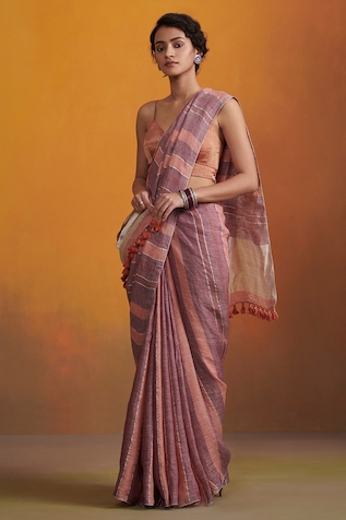 Dressfolk Kynah Handloom Linen Striped Saree