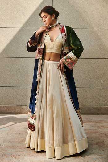 Varun Bahl Velvet Jacket Lehenga Set 