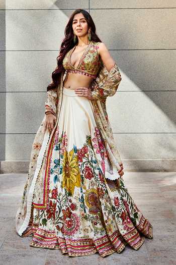 Varun Bahl Silk Floral Print Bridal Lehenga Set 