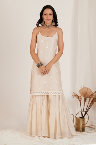 JDang.Label Chanderi Embroidered Kurta Sharara Set