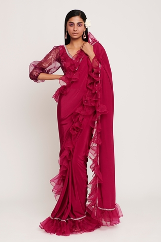 Sitaraa Ruffled Pre-Draped Saree Set