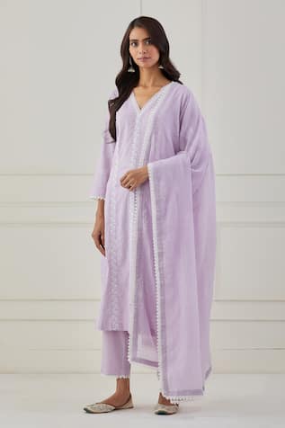 Floral Embroidered Purple Kurta Set For Kids