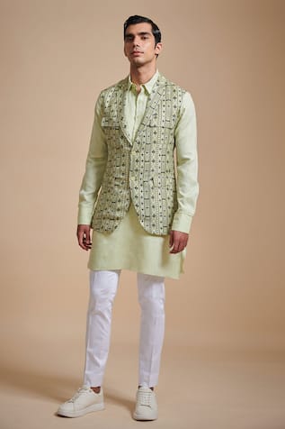 Geometric Print Bundi Kurta Set 