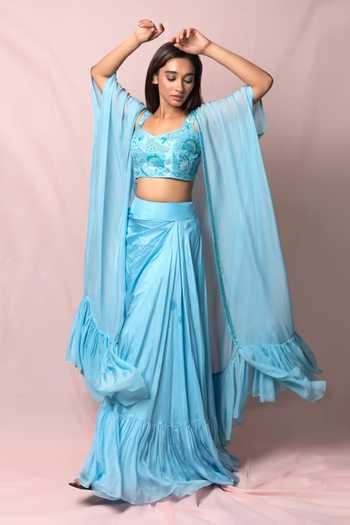 Pinup By Astha Frill Jacket & Draped Skirt Set 