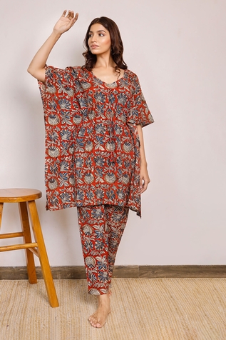 Pheeta Hand Block Print Kaftan & Pant Set
