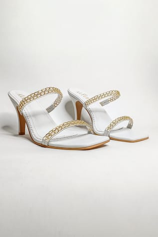 THE ALTER White Chain Strap Stiletto Heels 