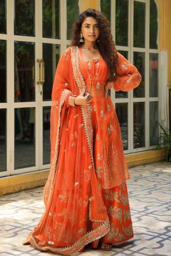 Pallavi Jaipur Embroidered Jacket Sharara Set 