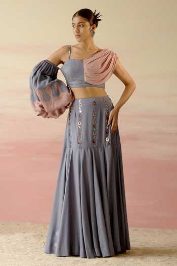 Shweta Aggarwal Draped Crop Top With Embellished Skirt 