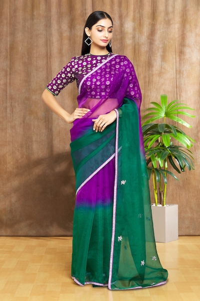 Buy Wine drape saree by Designer Rishi and Soujit Online at