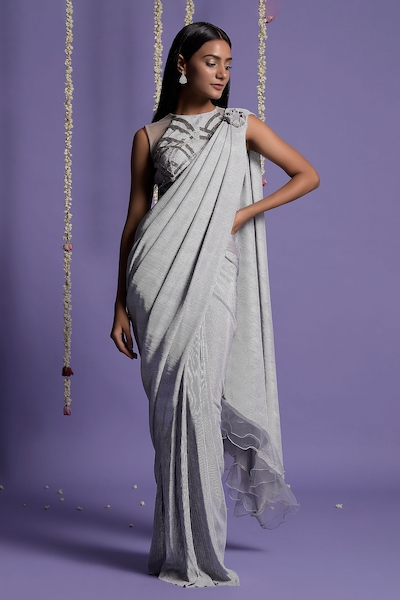 Two Sisters By Gyans Pre-Draped Saree With Halter Neck Blouse