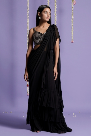 Two Sisters By Gyans Pre-Draped Ruffle Saree With Blouse