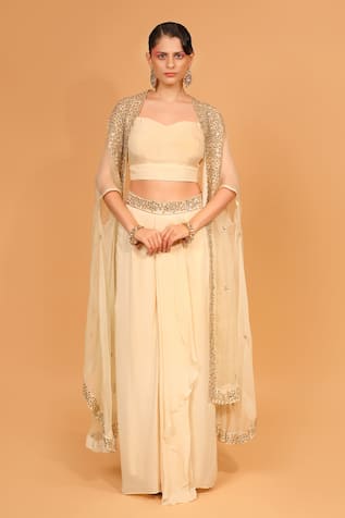 Ivory Embroidered Cape & Dhoti Pant Set For Kids