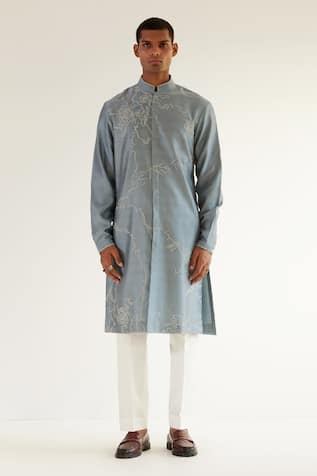Chanderi Abstract Embroidered Kurta & Pant Set 